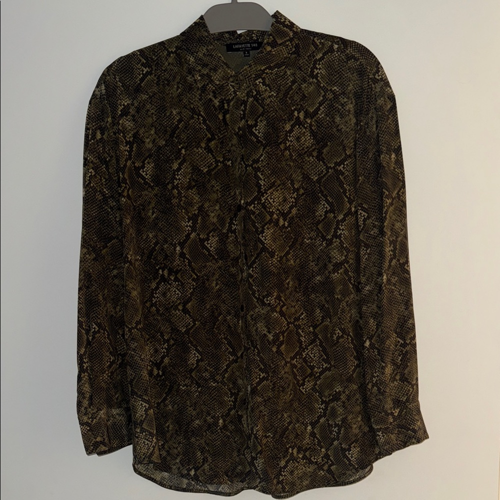 Lafayette 148 New York Dark Green Snake Print Blouse